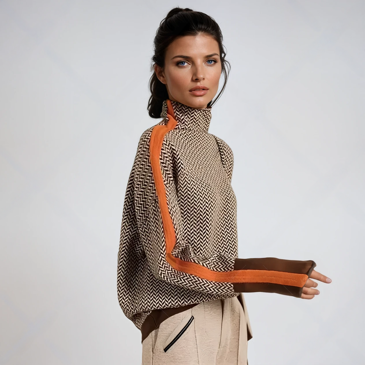 Ava | Herringbone Contrast Trim Sweater