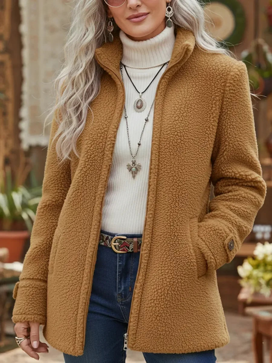 Chanelle | Full Zip Lambswool Feel Stand Collar Jacket