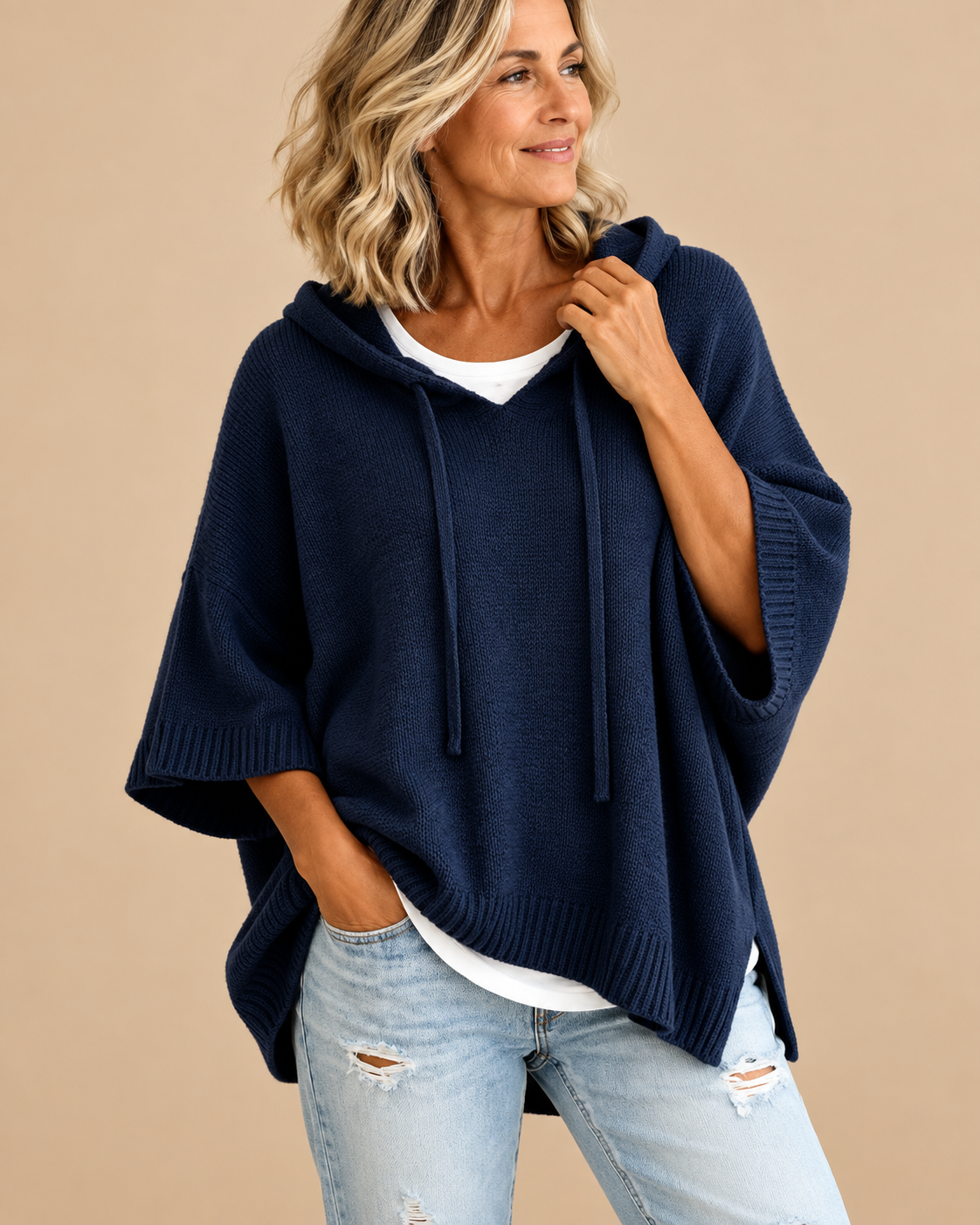 Rosalind | Women Hooded Oversized Knit Poncho
