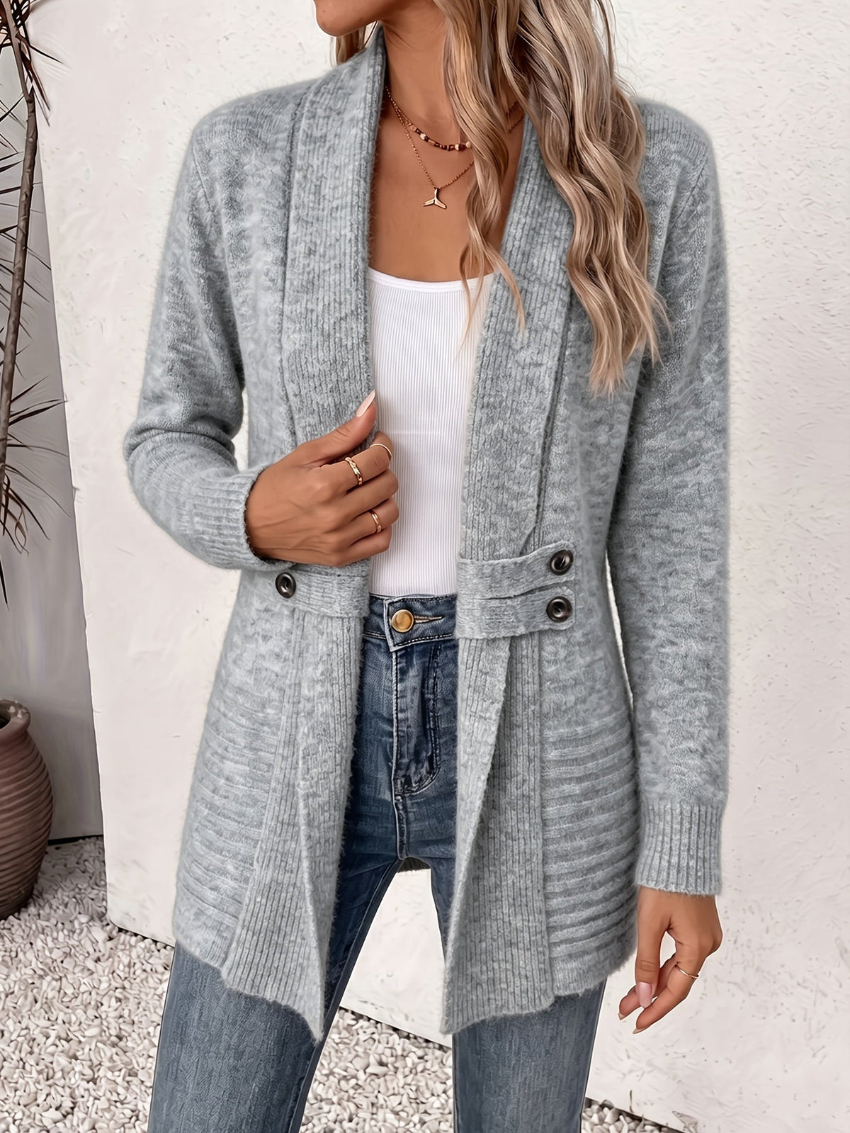 Cora open-front cardigan, front view