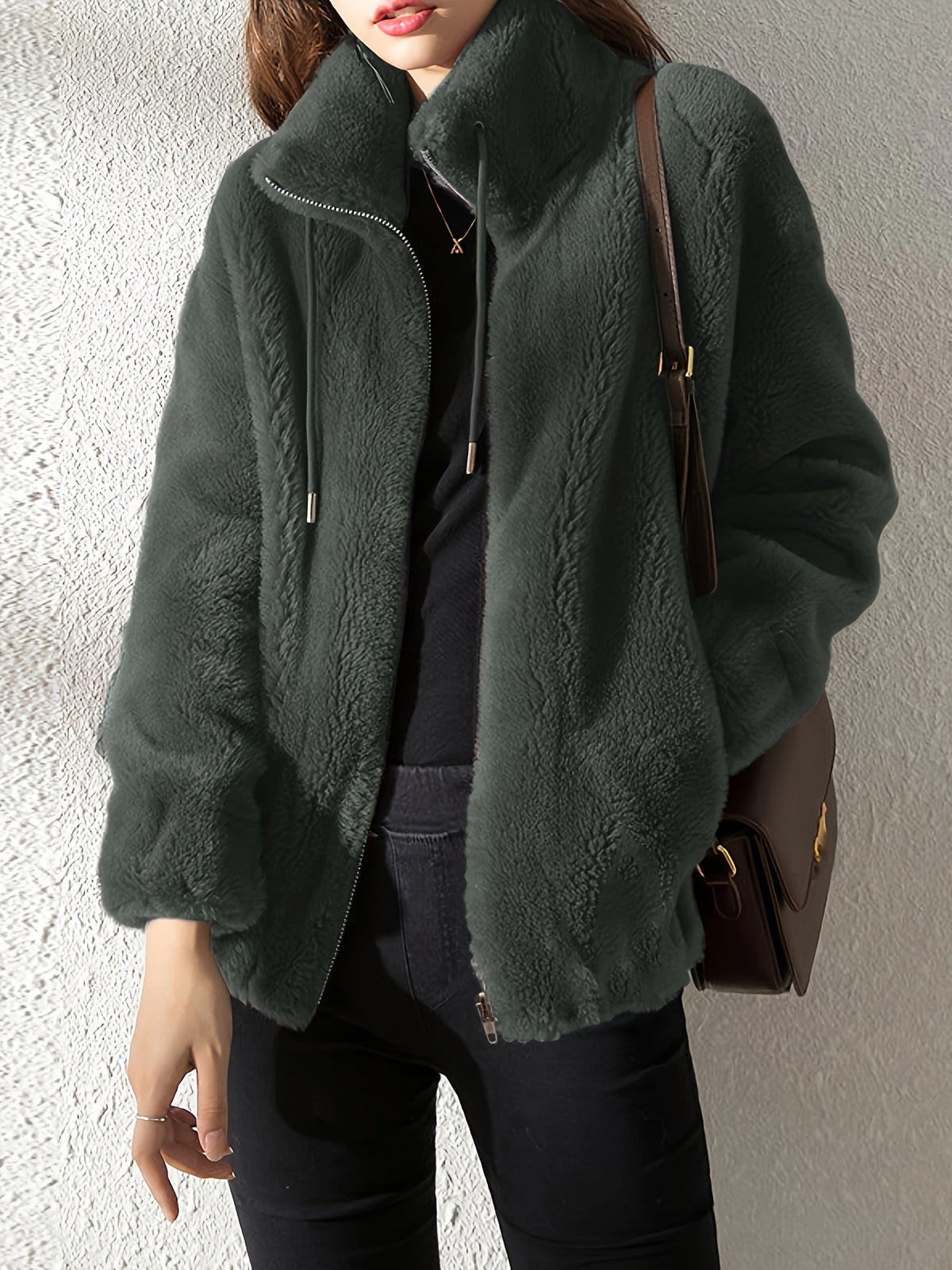 Vivienne | Women Textured High Neck Zip Front Jacket