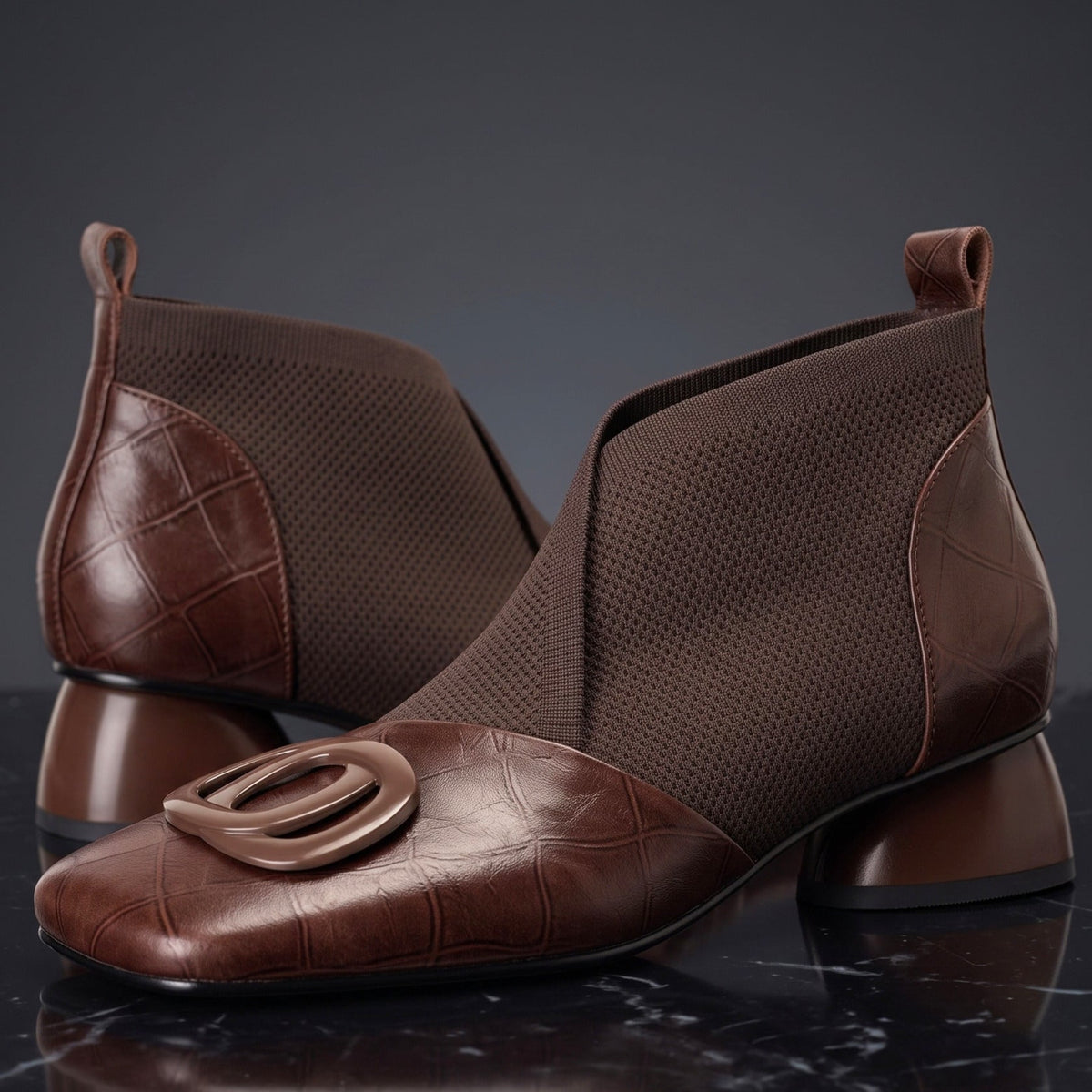 Marcia | Square Toe Buckle Detail Ankle Shoes