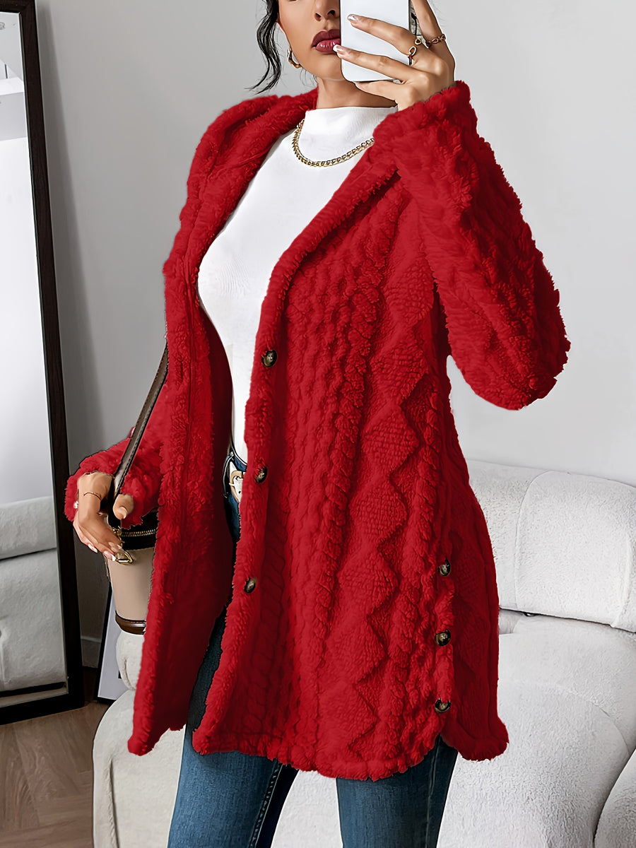 Rebecca | Women Hooded Textured Longline Button Cardigan