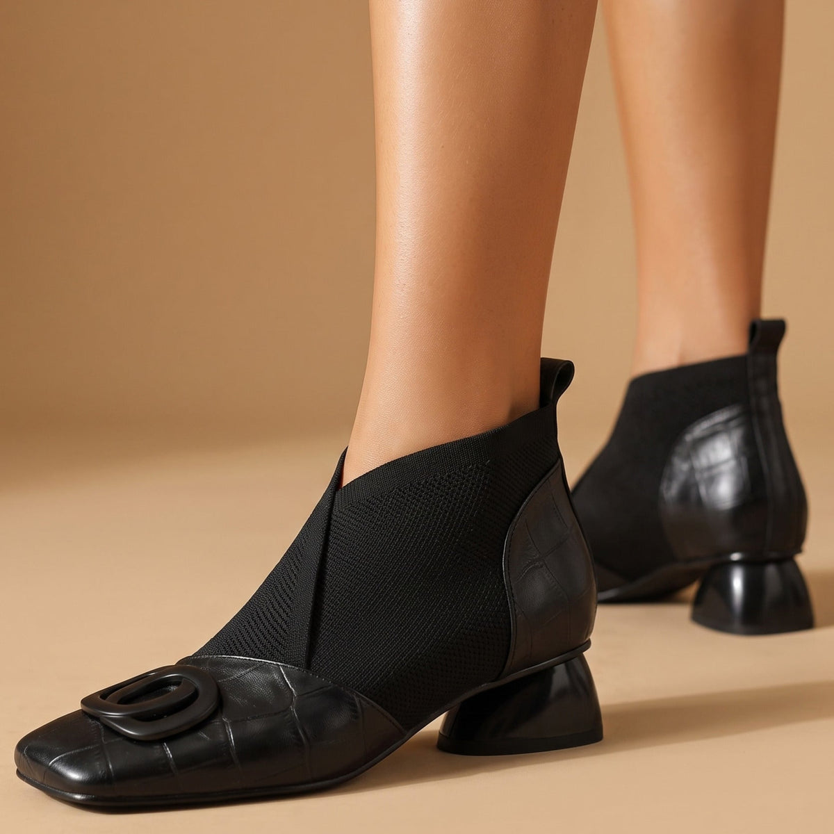 Marcia | Square Toe Buckle Detail Ankle Shoes
