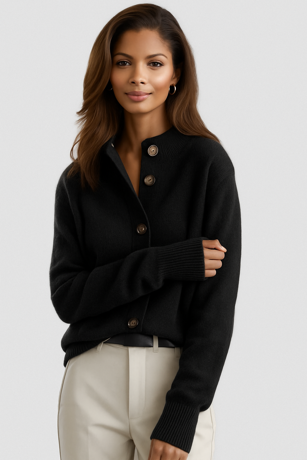 Amelia | Women Button Front Stand Collar Knit Cardigan
