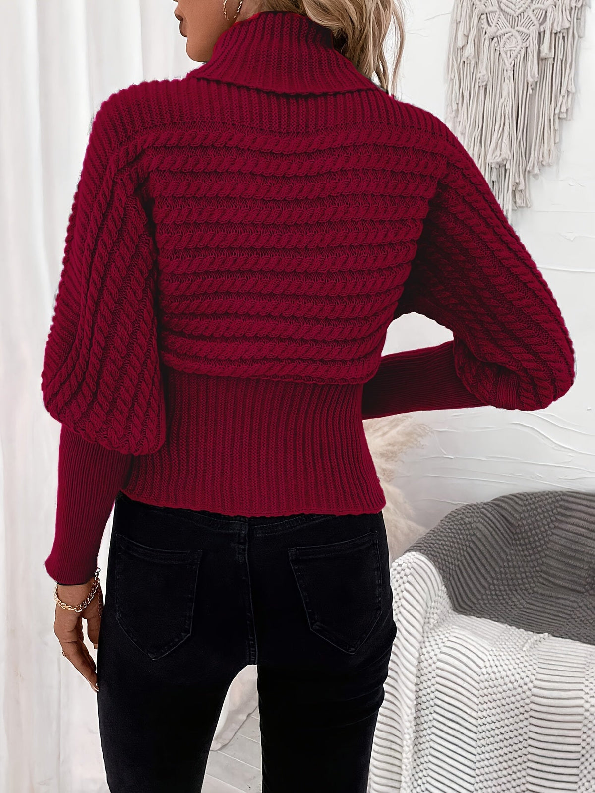 Megan | Textured Cable Knit Turtleneck Sweater