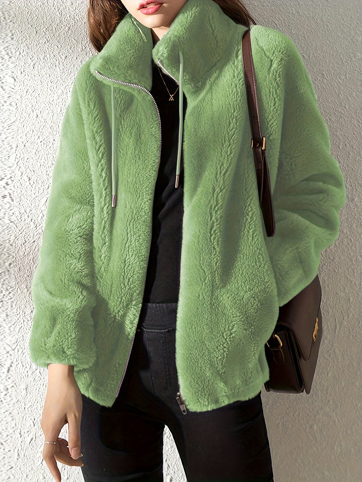Vivienne | Women Textured High Neck Zip Front Jacket