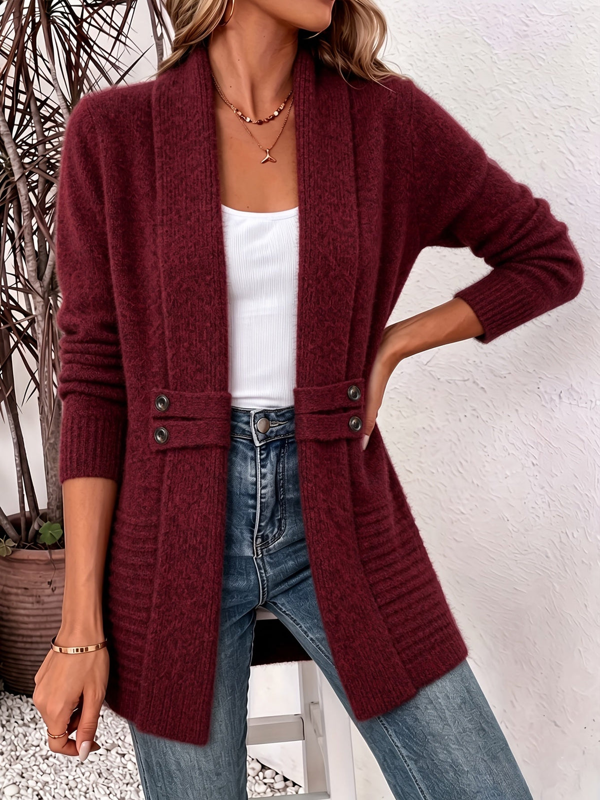 Cora open-front cardigan, back view