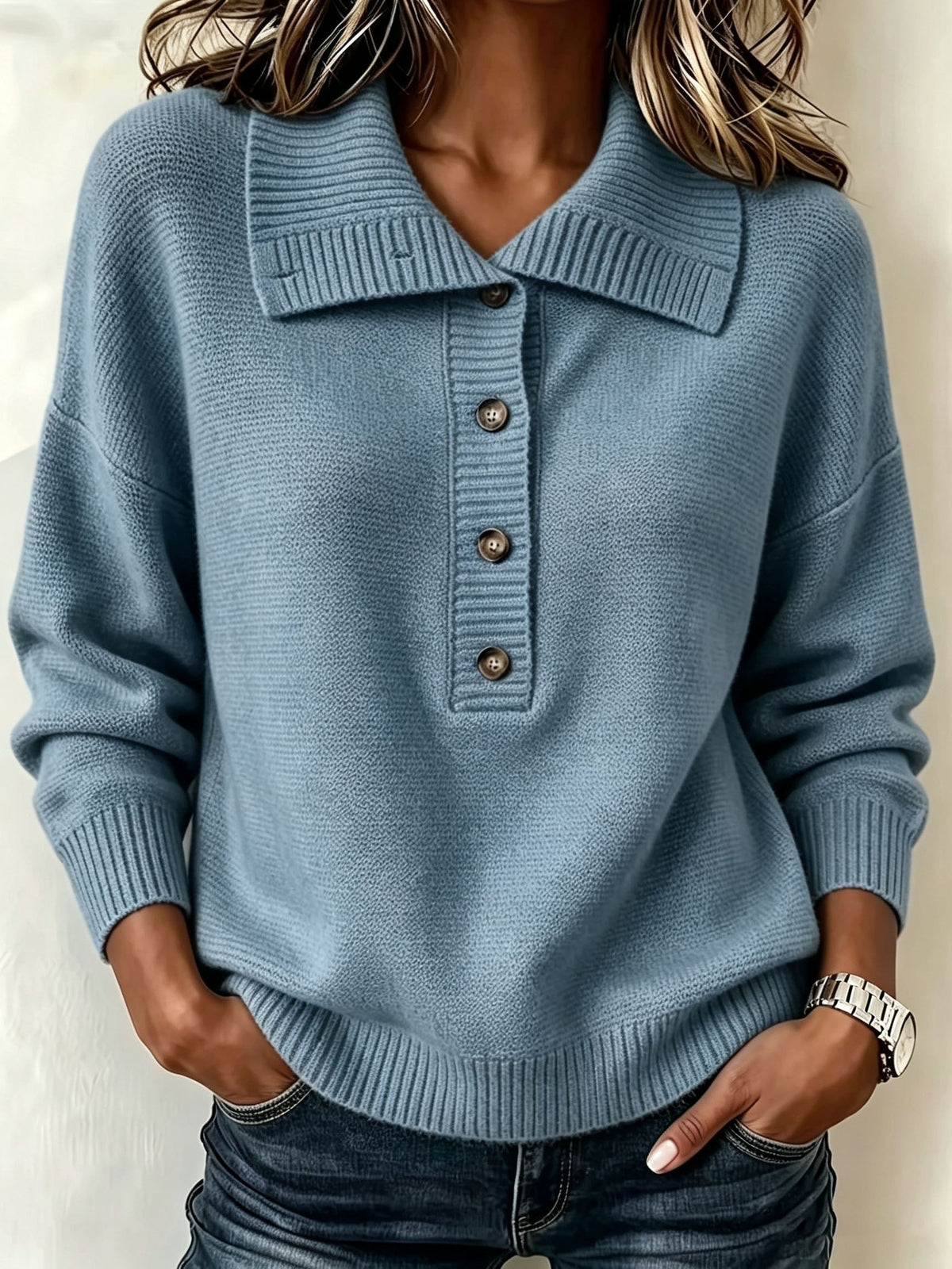 Lucinda | Wide Collar Button Neck Sweater