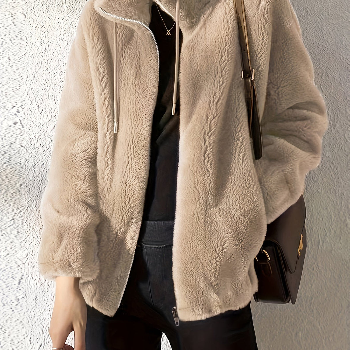 Vivienne | Women Textured High Neck Zip Front Jacket