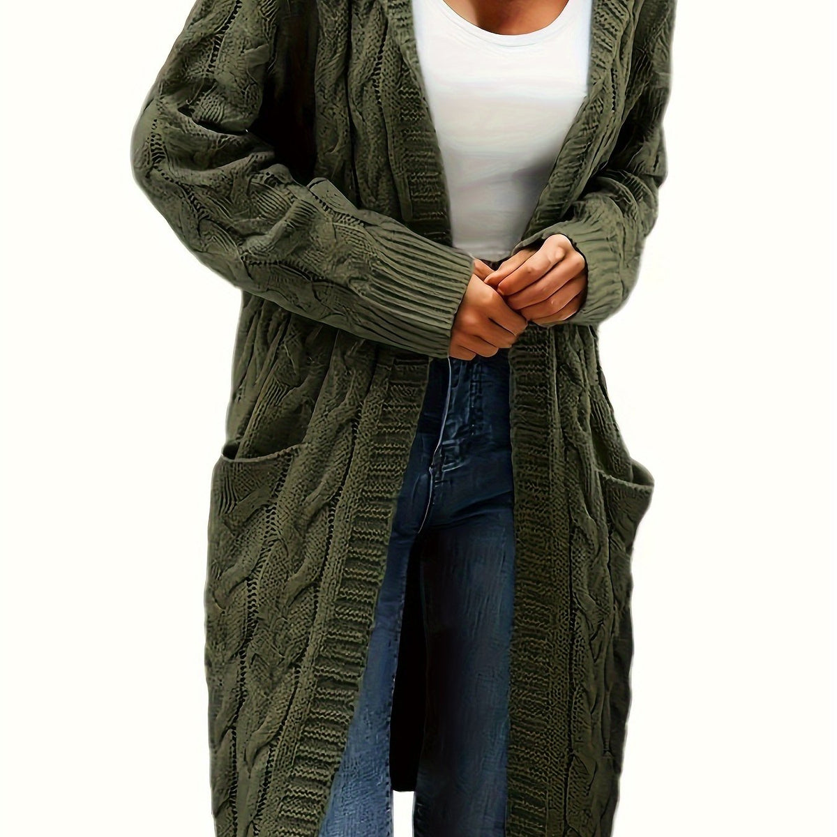 Audrey | Women Longline Cable Knit Hooded Cardigan