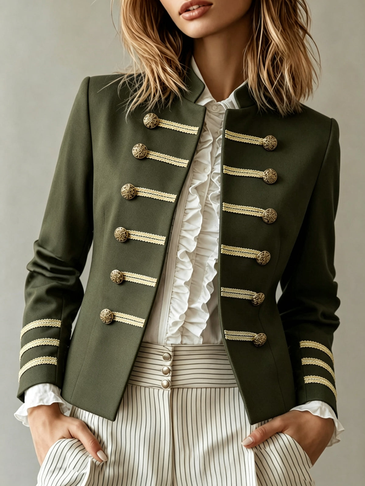 Isla | Women Military Style Gold Button Detail Blazer