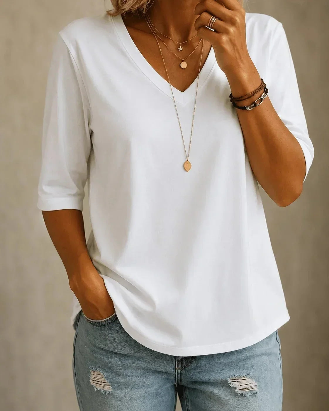 Vanessa | V Neck Elbow Sleeve T-Shirt