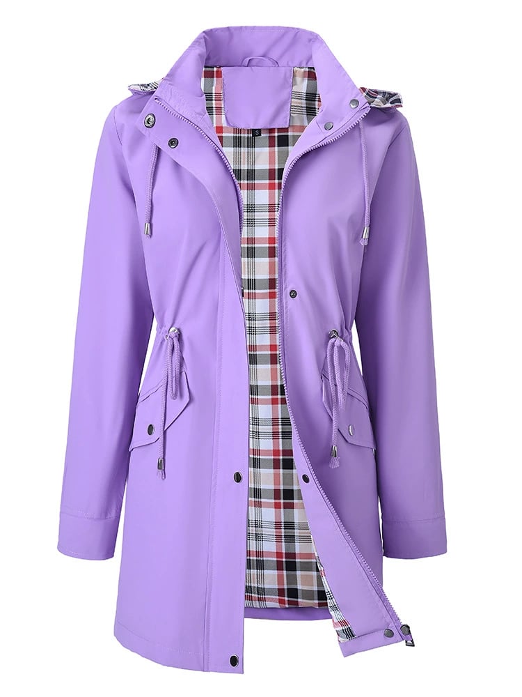 Rosalie | Women Hooded Plaid Lined Zip Front Coat