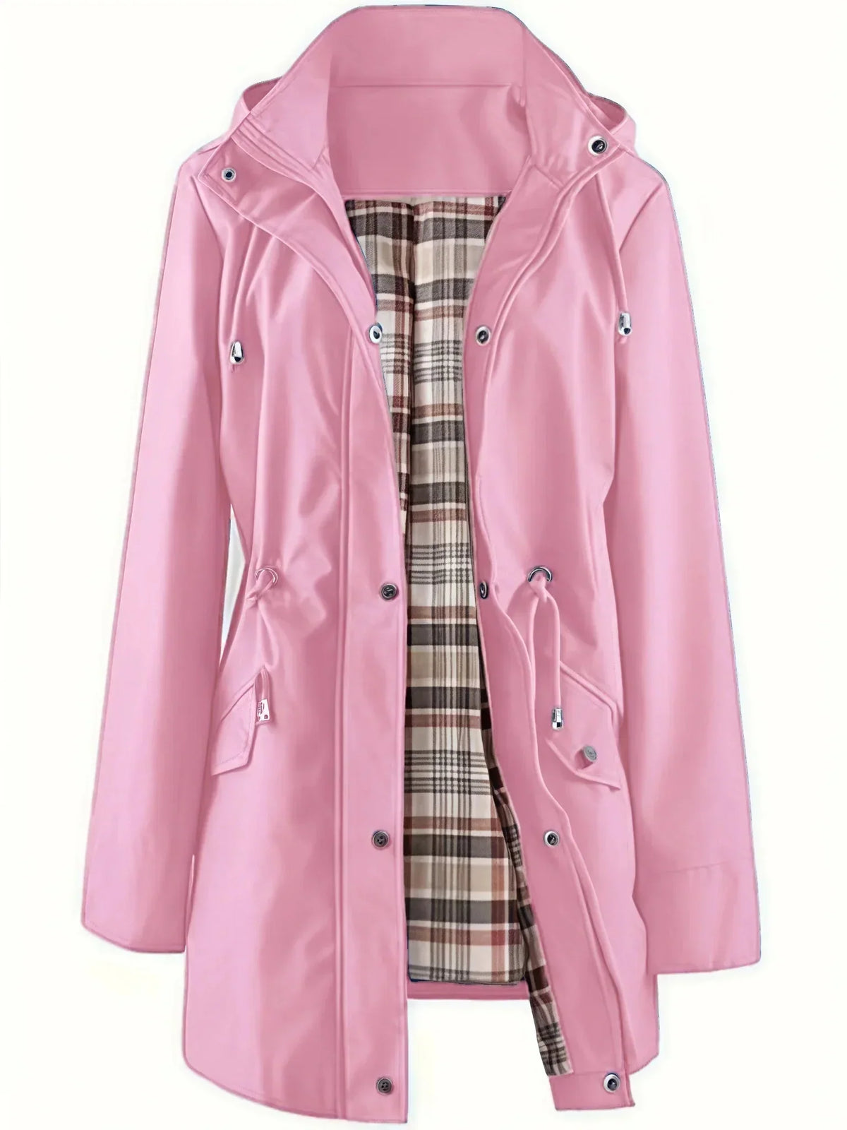 Rosalie | Women Hooded Plaid Lined Zip Front Coat