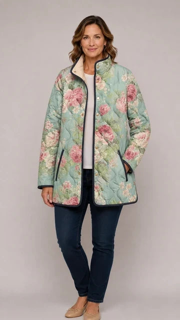 Carys | Retro Floral Patterned Quilted Jacket