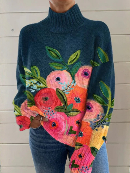 Marianne | Floral Roll Neck Jumper - Multicolour