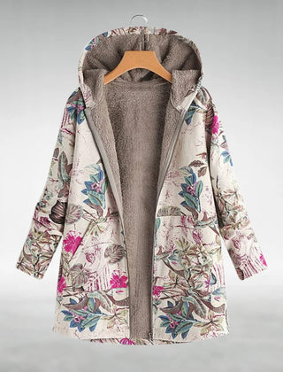 White floral hooded fleece jacket