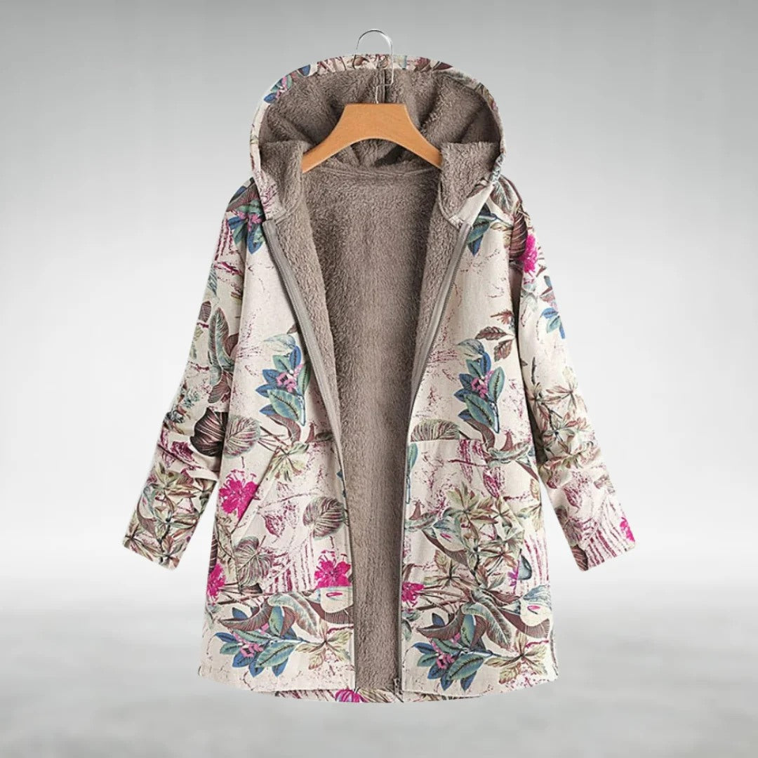 White floral hooded fleece jacket