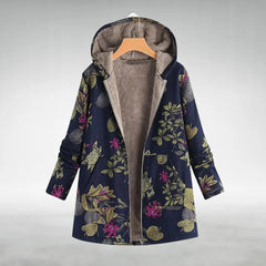 Dark Blue floral hooded fleece jacket