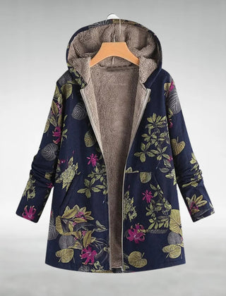 Dark Blue floral hooded fleece jacket