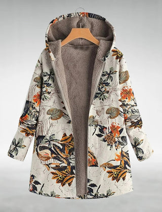 Orange floral hooded fleece jacket