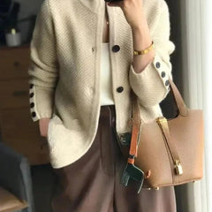 Beige button-front knit cardigan