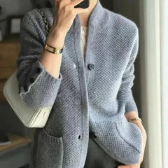 Blue button-front knit cardigan