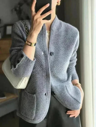 Blue button-front knit cardigan