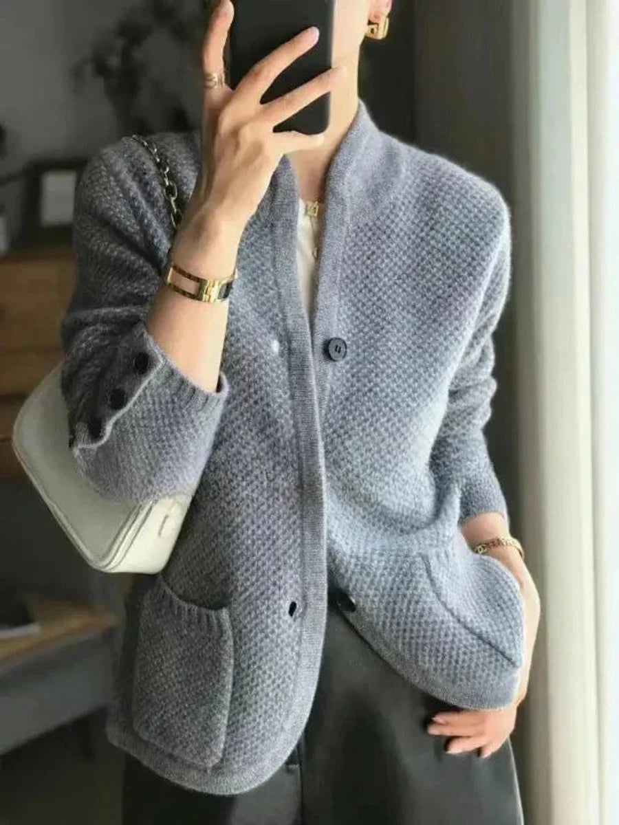 Blue button-front knit cardigan