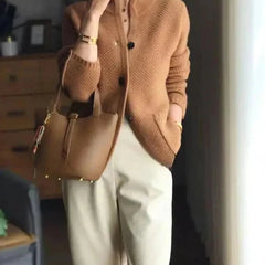 Brown button-front knit cardigan