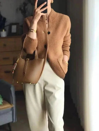 Brown button-front knit cardigan