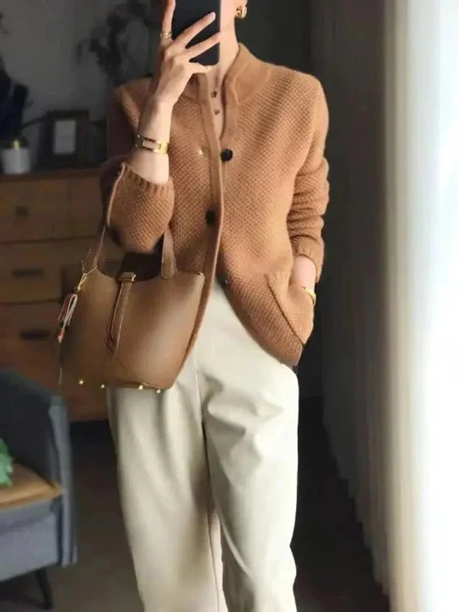 Brown button-front knit cardigan