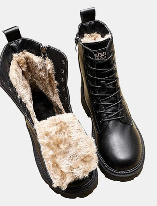 Black fleece-lined lace-up ankle boots