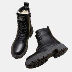 Black fleece-lined lace-up ankle boots