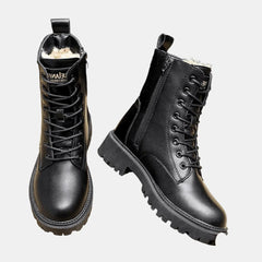 Black fleece-lined lace-up ankle boots