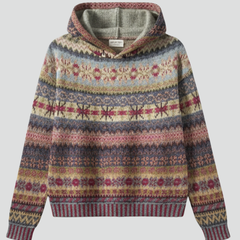 Patterned Knit Hoodie in Brown