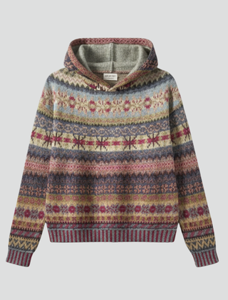 Patterned Knit Hoodie in Brown