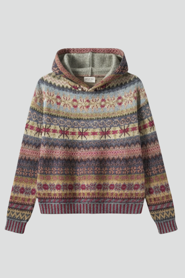 Patterned Knit Hoodie in Brown
