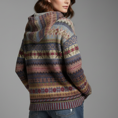 Patterned Knit Hoodie in Brown
