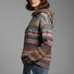 Patterned Knit Hoodie in Brown