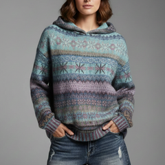 Patterned Knit Hoodie in Blue