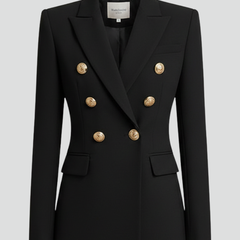 Gold-Button Double-Breasted Blazer in Black