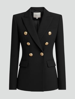 Gold-Button Double-Breasted Blazer in Black