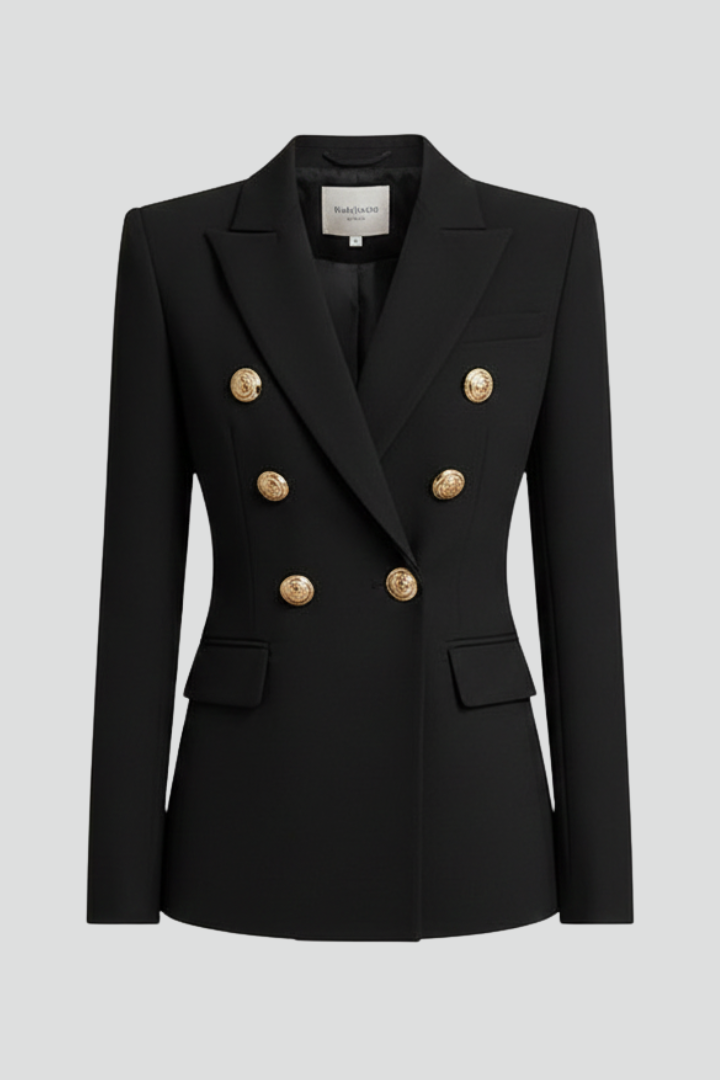 Gold-Button Double-Breasted Blazer in Black