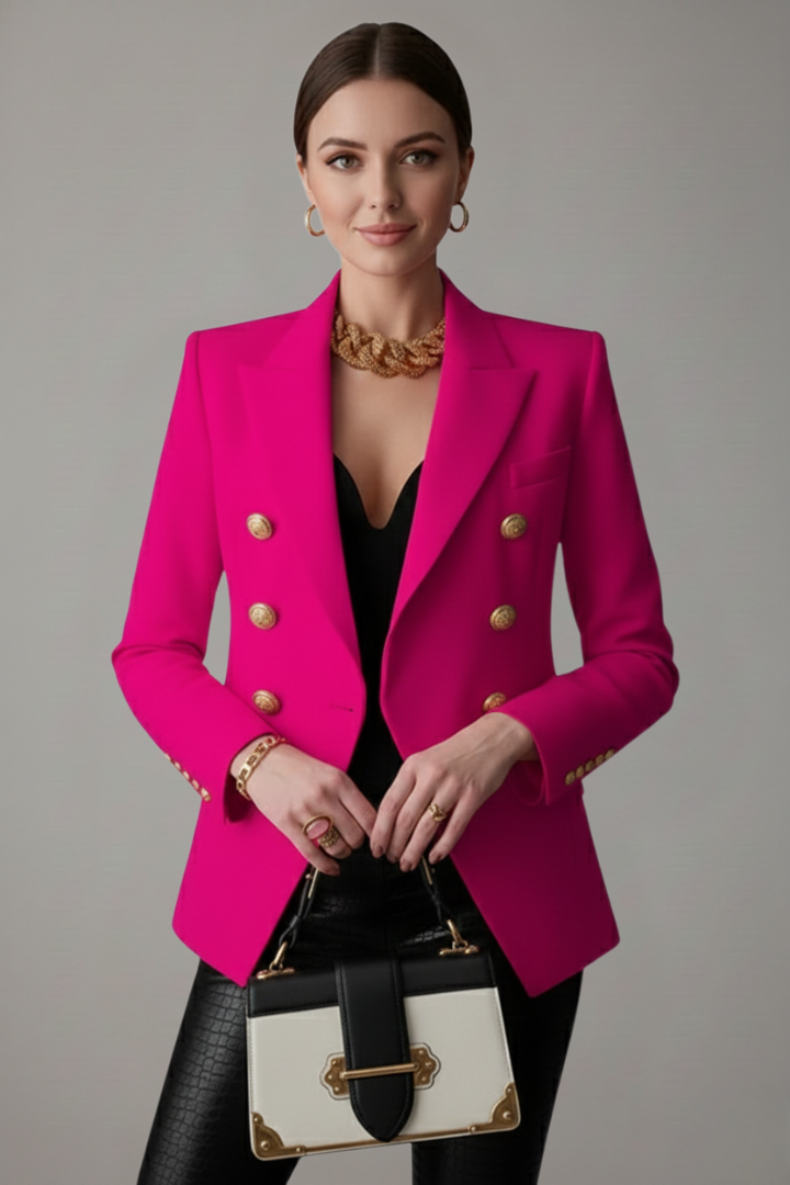 Gold-Button Double-Breasted Blazer in Pink