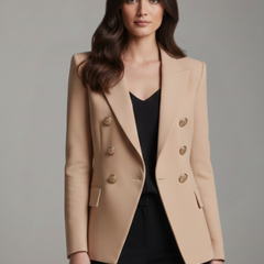 Gold-Button Double-Breasted Blazer in Khaki