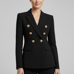 Gold-Button Double-Breasted Blazer in Black