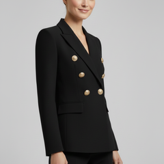 Gold-Button Double-Breasted Blazer in Black