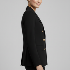 Gold-Button Double-Breasted Blazer in Black